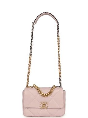CHANEL Pink Quilted Leather Crossbody with Two-Tone Chain